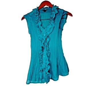 East5th blouse green classics casual women top  blue sleeveless size S